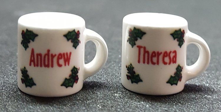 Holly Mugs with Names - Click Image to Close