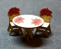 Pointsettia table and 2 chairs, 1/2" scale