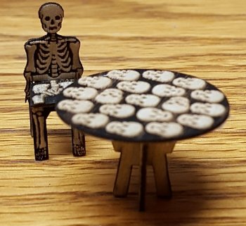 Skeleton table and 2 chairs, 1" scale