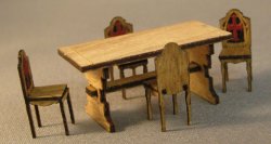 Medieval Table and 4 chairs, half scale